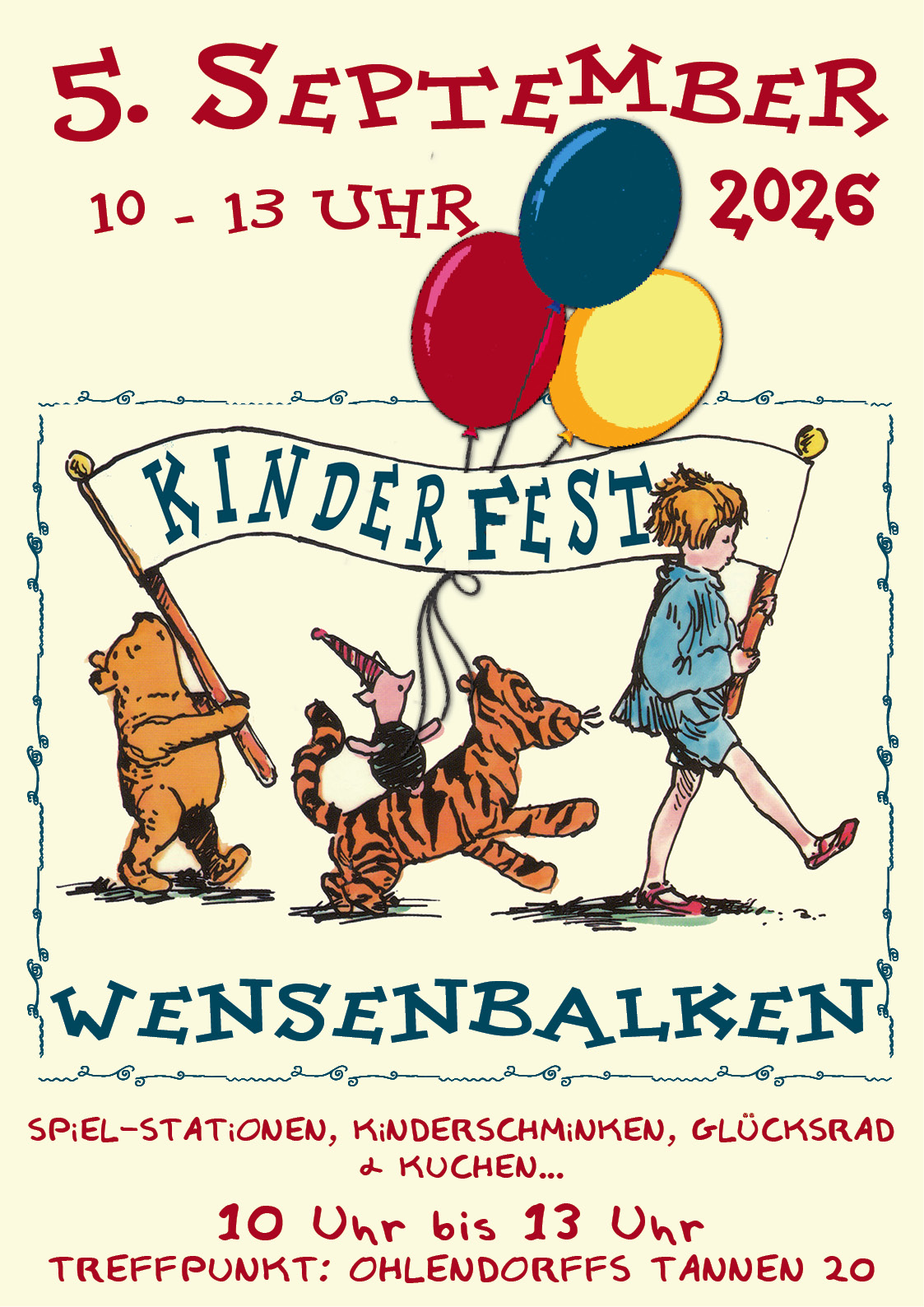 Veranstaltungsplakat für das Kinderfest Wensenbalken in der Wensenbalken Siedlung in Hamburg Volksdorf